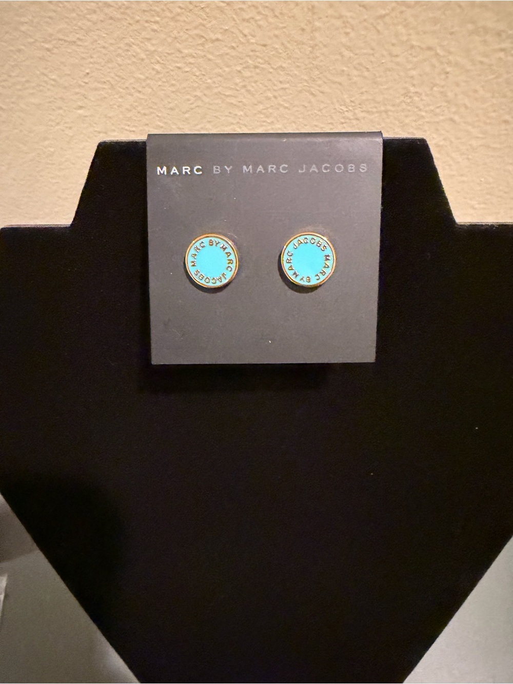 Marc by Marc Jacobs Turquoise and Gold Logo Disc Stud Earrings